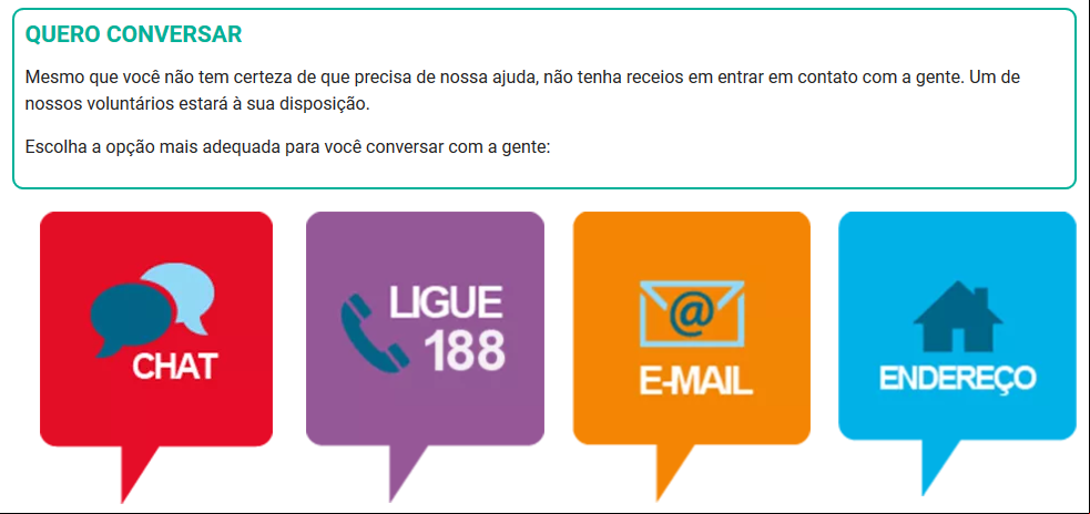 Canais de ajuda - https://www.cvv.org.br/quero-conversar/