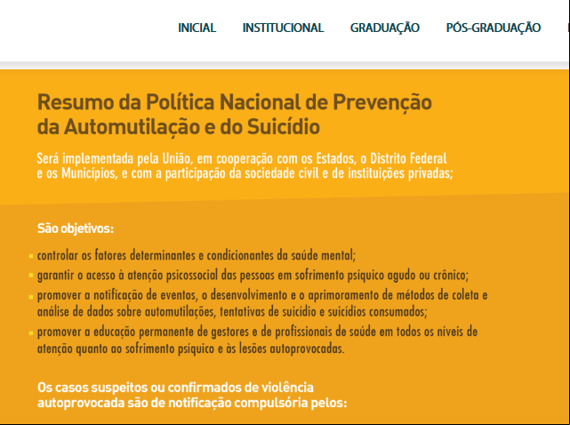 Resumo da Política Nacinal de Prevenção ao Suicídio e Automutilação