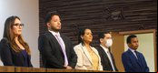 Deputada federal Rejane Dias (PT), Secretário de Justiça do Estado do Piauí (SEJUS-PI), Carlos Edilson, vice-presidente da OAB Piauí, Daniela Freitas e ex-secretário da SEJUS-PI, Daniel Oliveira,