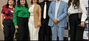 O palestrante Jacinto Teles, com professoras e o coordenador do curso de Direito da Faculdade R. Sá, Emmanuel Palhares Portela