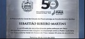 Placa de agradecimento aos esforços e contribuição do Desembargador Sebastião Ribeiro Martins a Procuradoria-Geral do Estado do Piauí.